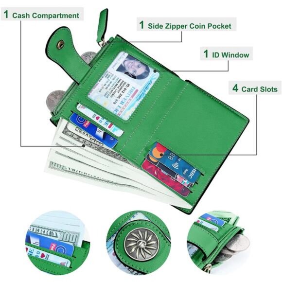 Card Holder Wallets with Zipper Green - Picture 2 of 6